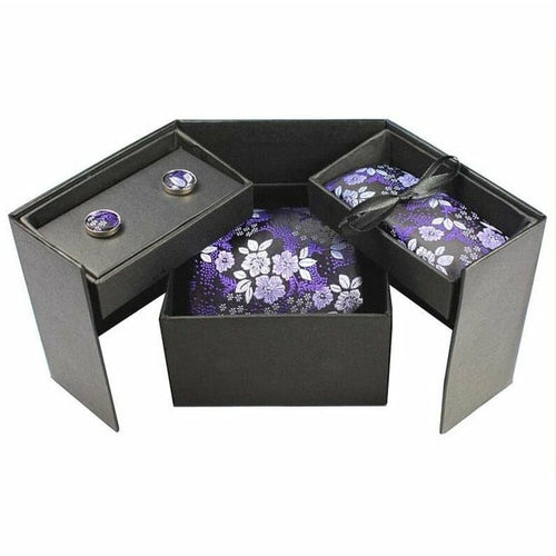 Tie Box Collection- Black and Violet  Floral - Jack and Miles 