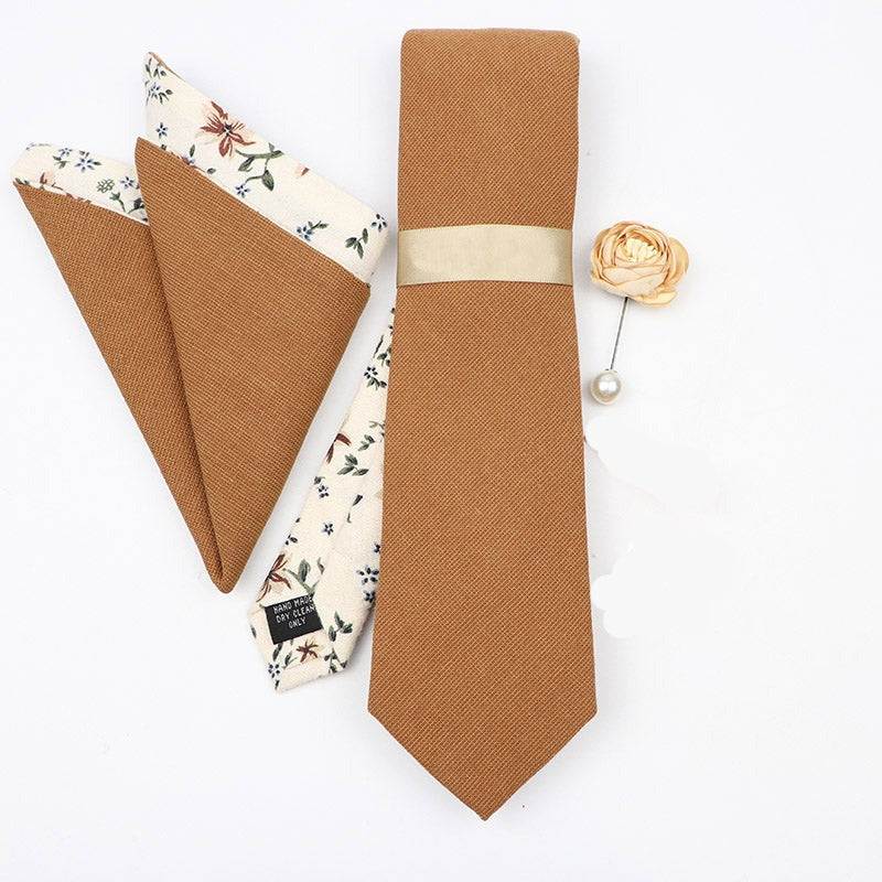 Ochre Necktie Set | Matching Handkerchief + Pin + Tie Clip + Cufflinks