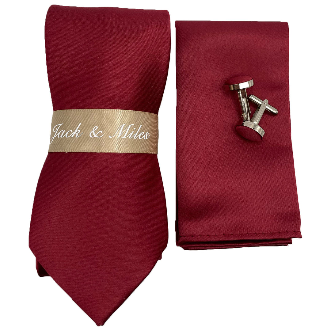 Wine Red Satin Tie Set - Jack and Miles 